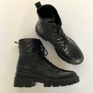 SAM EDELMAN Garret Platform Lug Sole Combat Boot Black Leather Size 7.5